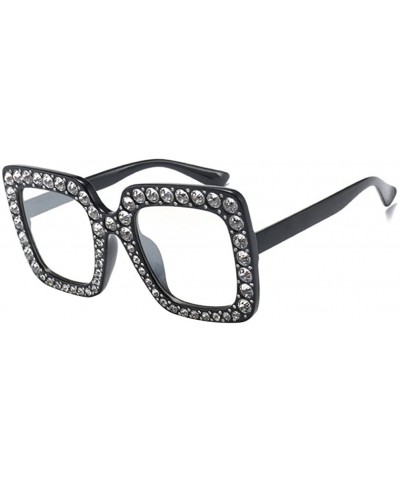 Square Rhinestone Women Square Sunglasses Oversized Vacation Beach Eyewear UV400 Protection - Black - C418E2HU04M $13.08