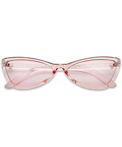 Cat Eye Round Slim Bow-Tie Sunglasses Narrow Cat Eye Retro Candy Color Shades - Crystal Pink - CW18G3N7OSS $12.53