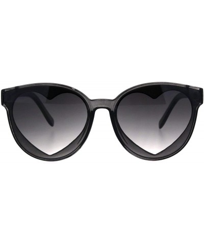 Round Womens Hippie Heart Shape Lens Horn Rim Round Plastic Sunglasses - Slate - CA18HZ3E056 $11.18