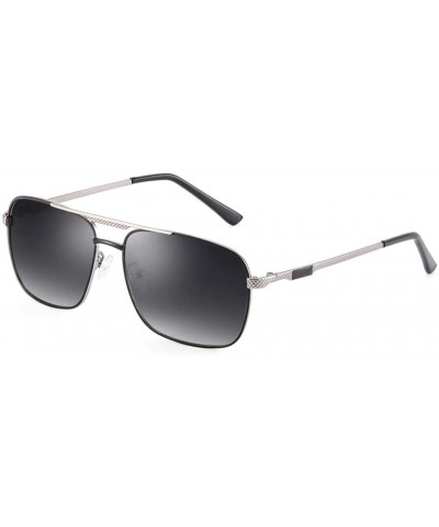 Oval Polarized Sunglasses Male Fashion Large Frame Leisure Square Sunglasses (Color Black Silver Frame) - C418A3RXACO $94.84