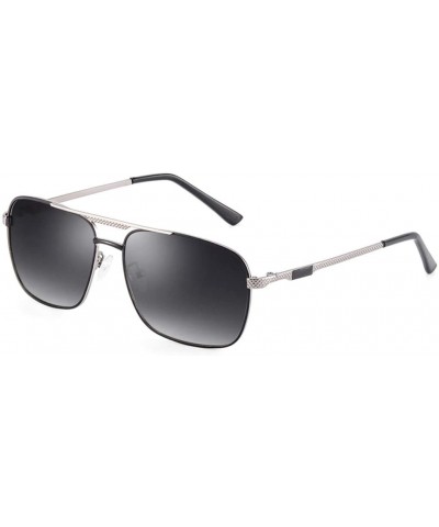 Oval Polarized Sunglasses Male Fashion Large Frame Leisure Square Sunglasses (Color Black Silver Frame) - C418A3RXACO $45.52