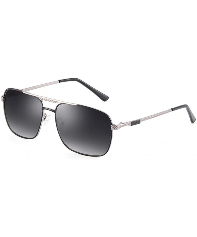 Oval Polarized Sunglasses Male Fashion Large Frame Leisure Square Sunglasses (Color Black Silver Frame) - C418A3RXACO $104.95