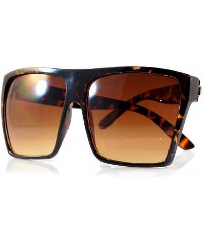 Square Unisex Ultimate Hip Hop Oversize Flat Top Square Sunglasses A043 - Tortoise Gold Detail/ Brown Smoke - CY1879T5A9E $21.52