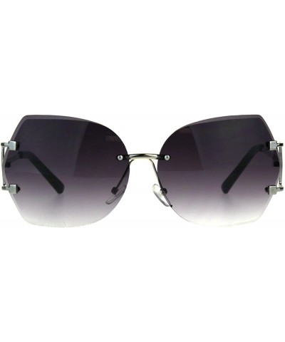 Square Womens Rimless Fashion Sunglasses Stylish Beveled Gradient Lens - Silver (Purple Smoke) - CD1896U6K4M $9.61
