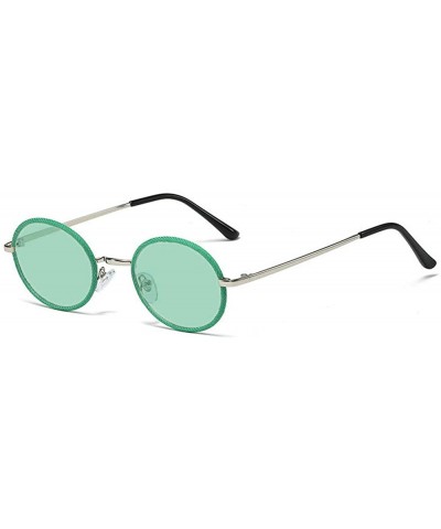 Round Fashion Vintage Round Frame Metal Personality Denim Hemming Craft Frame Harajuku Style Lady Sunglasses - Green - CC194U...