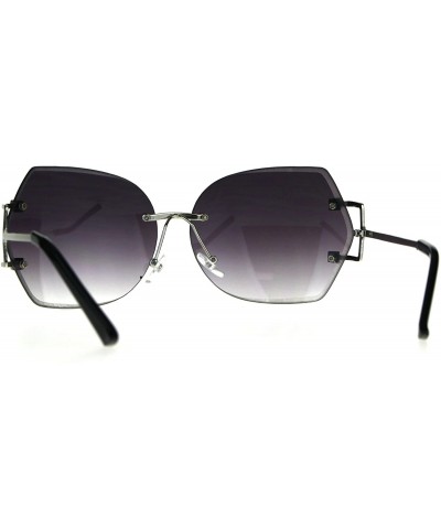 Square Womens Rimless Fashion Sunglasses Stylish Beveled Gradient Lens - Silver (Purple Smoke) - CD1896U6K4M $9.61