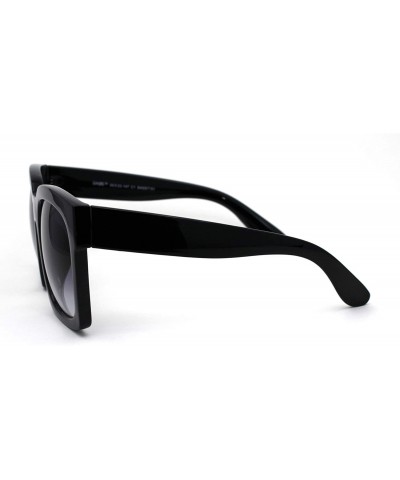 Cat Eye Womens Boyfriend Style Oversize Horned Rim Thick Plastic Sunglasses - Black Gradient Black - C418XXY23UM $15.27