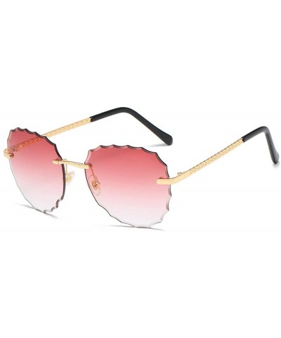 Round Modern Women Rimless Oversized Sunglasses Colorful Lens UV400 YJ134 - Gold Frame Gradient Pink Lens - CB1963ZG0IM $15.36