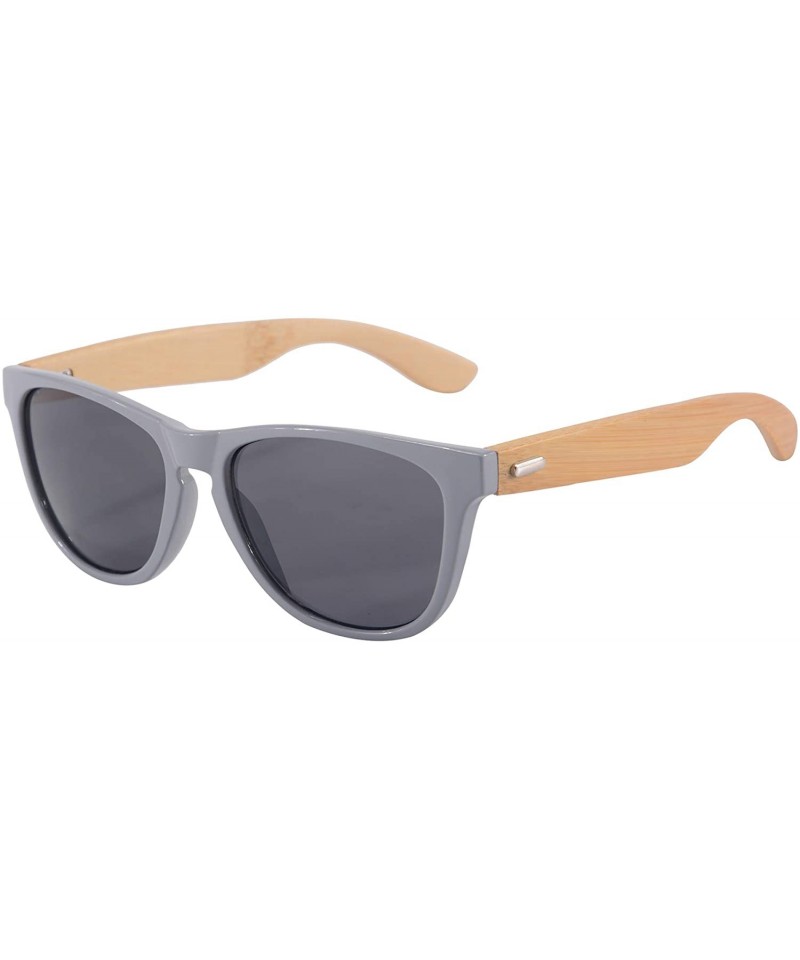 Aviator Real Bamboo Wooden Arms Sunglasses for Men or Women - Grey Frame- Bamboo Arms - C618NK32MIM $12.06