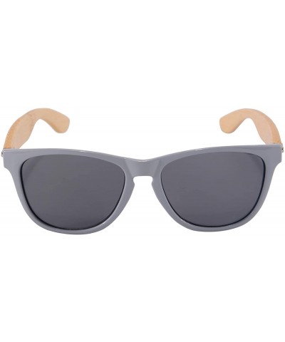 Aviator Real Bamboo Wooden Arms Sunglasses for Men or Women - Grey Frame- Bamboo Arms - C618NK32MIM $12.06