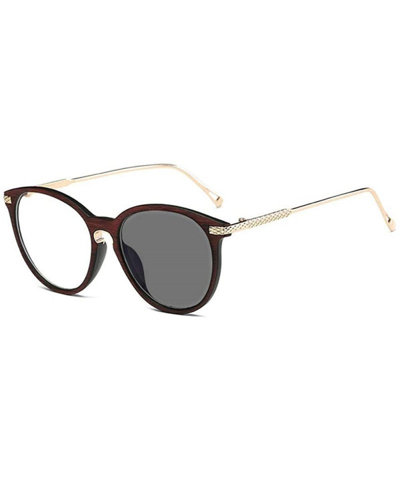 Round Nearsighted Photochromic Sunglasses Women's Round Imitation Wood Grain Frame Myopia Optical Glasses - CB18ZRL7ELH $19.73