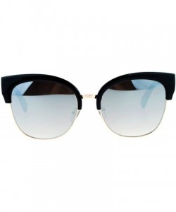 Cat Eye Mirror Lens Half Horn Rim Cat Eye Sunglasses - Black Silver Mirror - CL12D7IOVY9 $11.92