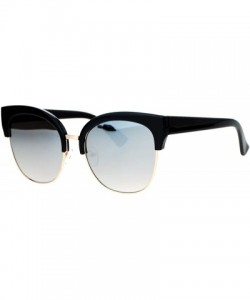 Cat Eye Mirror Lens Half Horn Rim Cat Eye Sunglasses - Black Silver Mirror - CL12D7IOVY9 $11.92