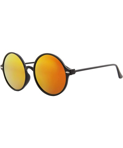 Oversized Sunglasses for Women Classic Mirror Lens Oversized Inspired Round - Black Frame/ Mirrored Orange Lens - CA18HR7MEL6...