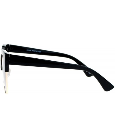 Cat Eye Mirror Lens Half Horn Rim Cat Eye Sunglasses - Black Silver Mirror - CL12D7IOVY9 $11.92