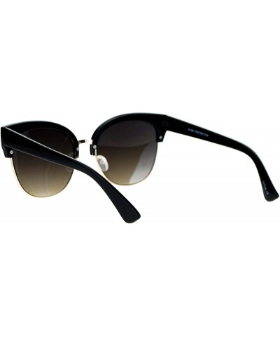 Cat Eye Mirror Lens Half Horn Rim Cat Eye Sunglasses - Black Silver Mirror - CL12D7IOVY9 $11.92