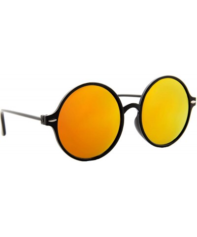 Oversized Sunglasses for Women Classic Mirror Lens Oversized Inspired Round - Black Frame/ Mirrored Orange Lens - CA18HR7MEL6...