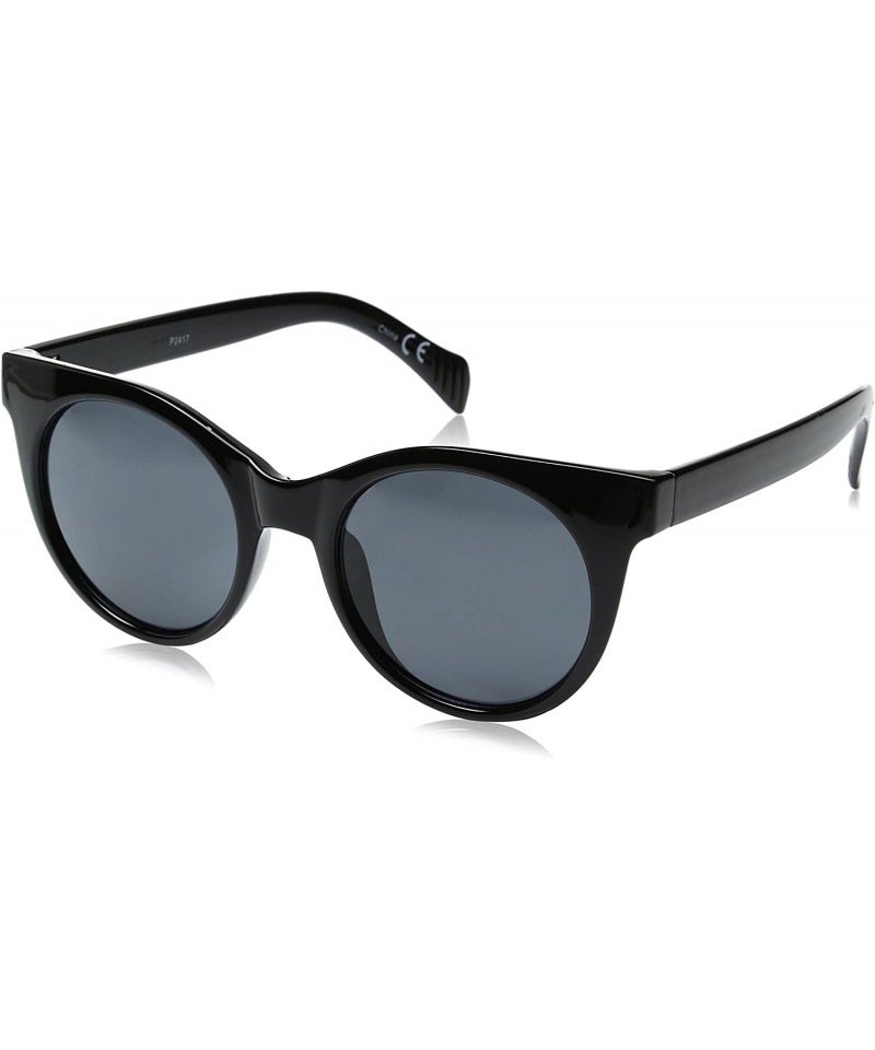 Round Women's P2417 Round Sunglasses- Black/Smoke - C312MZGUQDA $10.56