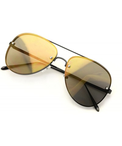 Aviator Large Aviator Flat Lens Mirror Sunglasses - Rimless Look - Multiple Colors - Black Frame Copper Tint - CI18638EWTC $1...