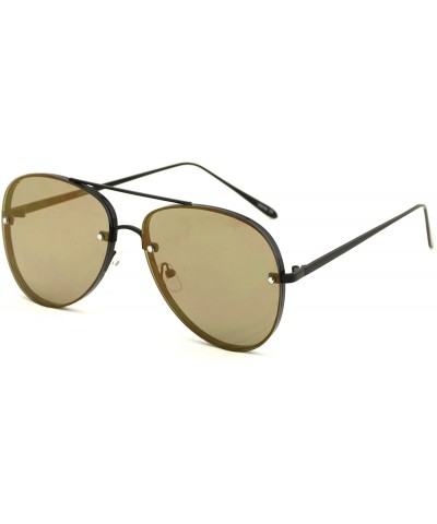 Aviator Large Aviator Flat Lens Mirror Sunglasses - Rimless Look - Multiple Colors - Black Frame Copper Tint - CI18638EWTC $1...