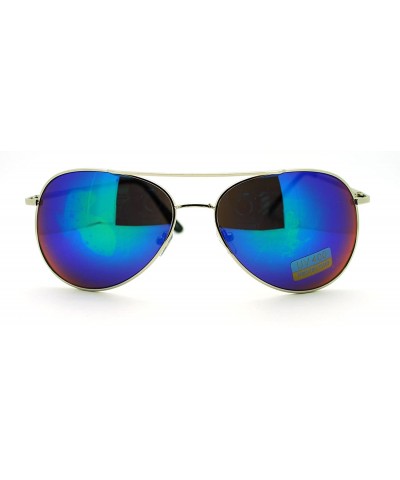 Aviator Color Mirror Lens Cop Pilot Metal Aviator Sunglasses Unisex - Silver (Teal Mirror) - CU186USOATT $18.00