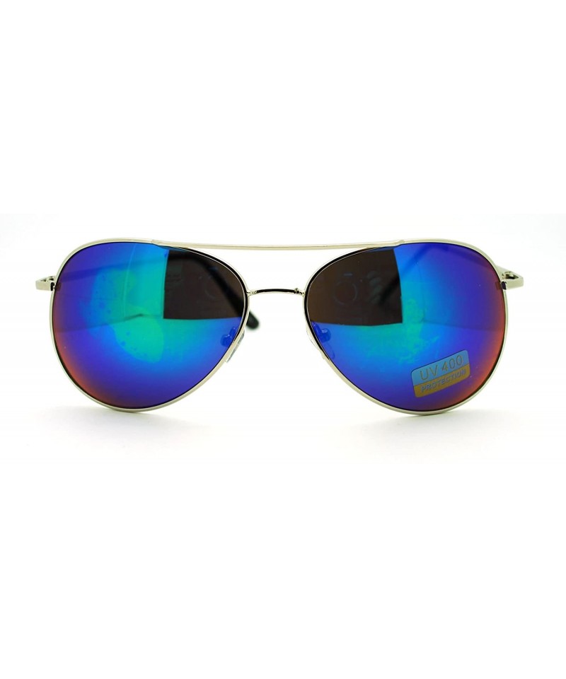 Aviator Color Mirror Lens Cop Pilot Metal Aviator Sunglasses Unisex - Silver (Teal Mirror) - CU186USOATT $9.36