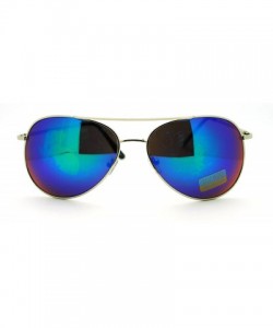 Aviator Color Mirror Lens Cop Pilot Metal Aviator Sunglasses Unisex - Silver (Teal Mirror) - CU186USOATT $9.36