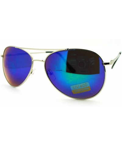 Aviator Color Mirror Lens Cop Pilot Metal Aviator Sunglasses Unisex - Silver (Teal Mirror) - CU186USOATT $9.36