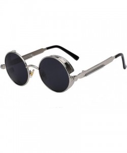 Semi-rimless Men Round Mirror UV400 Polarized Sunglass Women Steampunk Glasses Eyewear - Silver F Black - C11827O3N6X $10.56