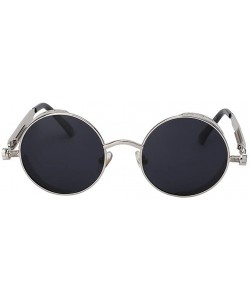 Semi-rimless Men Round Mirror UV400 Polarized Sunglass Women Steampunk Glasses Eyewear - Silver F Black - C11827O3N6X $10.56