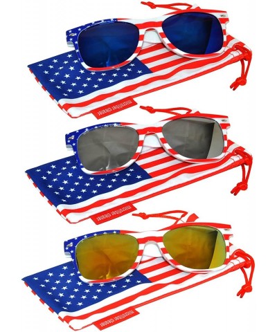 Rectangular Set of 3 Pairs Classic American Patriot Flag Sunglasses USA Colored Mirror Smoke Lens - CH12O2XKEZ7 $18.94