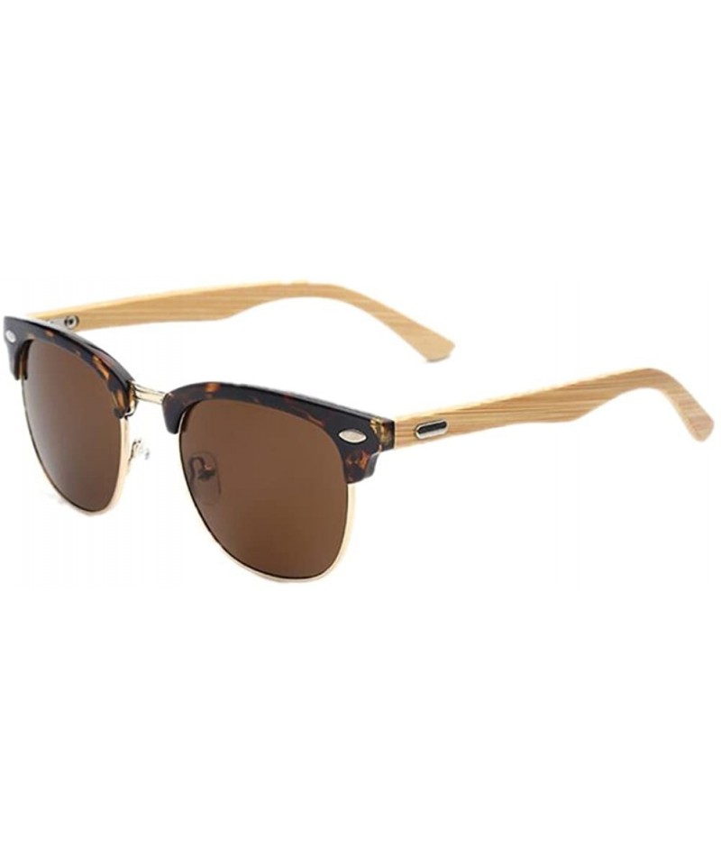 Semi-rimless Men Half Metal Bamboo Mirror UV400 Sunglasses Women Eyewear Sun Glasses - Leopard - CB1836GRM2E $8.76