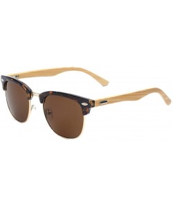 Semi-rimless Men Half Metal Bamboo Mirror UV400 Sunglasses Women Eyewear Sun Glasses - Leopard - CB1836GRM2E $8.76