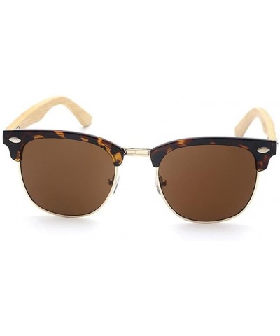 Semi-rimless Men Half Metal Bamboo Mirror UV400 Sunglasses Women Eyewear Sun Glasses - Leopard - CB1836GRM2E $8.76