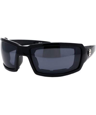 Rectangular Foam Padded Goggle Sunglasses Shield Rectangle Wrap Around UV400 - Shiny Black (Black) - C71962NRUW6 $13.49