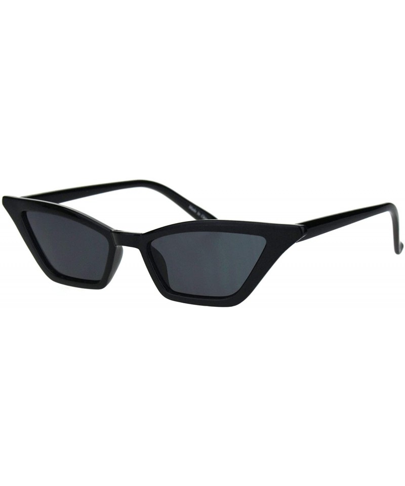 Womens Squared Thin Plastic Minimalist Cat Eye Sunglasses - All Black ...