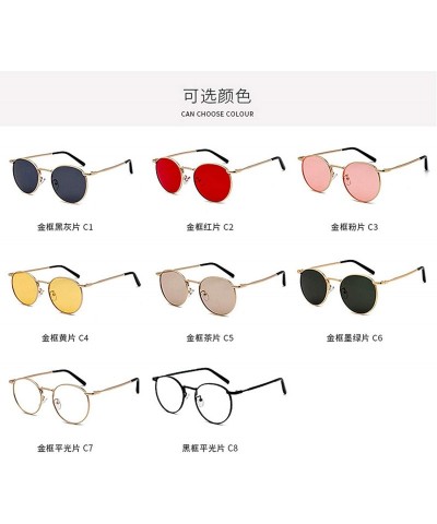 Round Clear Lens Metal Frame Sunglasses Retro Woman Yellow Red Sun Glasses Round Gold UV400 Birthday Gift Items - T7 - CW197A...