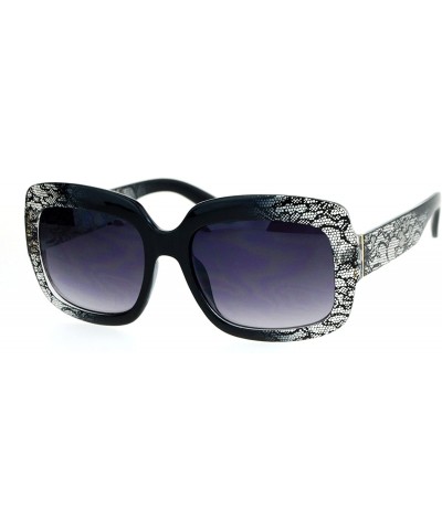 Butterfly Lace Print Rectangular Thick Plastic Butterfly Sunglasses - Black Lace - CW12O3VY2OG $11.45