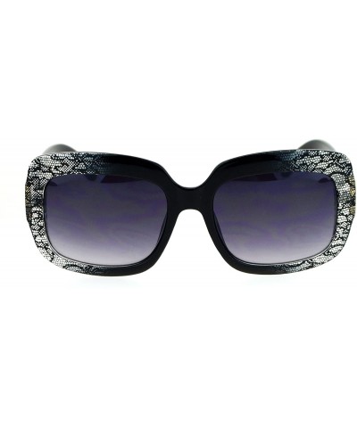 Butterfly Lace Print Rectangular Thick Plastic Butterfly Sunglasses - Black Lace - CW12O3VY2OG $11.45