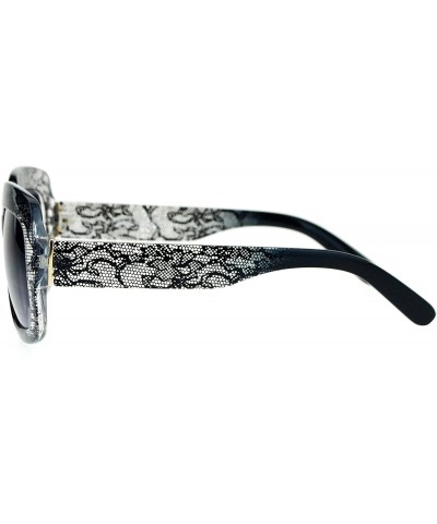 Butterfly Lace Print Rectangular Thick Plastic Butterfly Sunglasses - Black Lace - CW12O3VY2OG $11.45