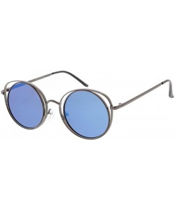 Round Fashion Culture Women's Open Wire Round Cat Eye Mirrored Sunglasses - Blue - C318D4YANMN $17.90
