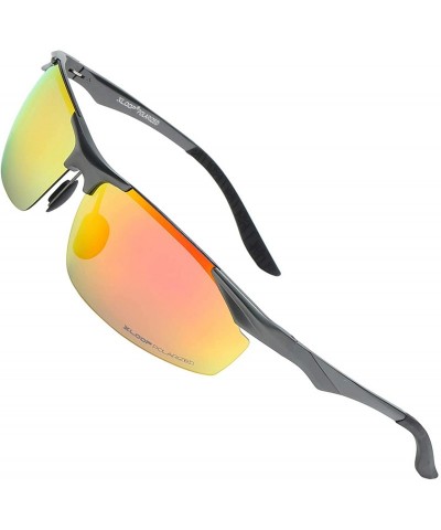 Rectangular Polarized Rectangular Al-Mg Metal Half Frame Driving Sport Sunglasses For Men - CG18HM8UGRC $61.09