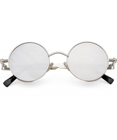 Round Polarized Steampunk Round Sunglasses for Men Women Mirrored Lens Metal Frame S2671 - Silver Mirror - CN182AYISN3 $15.24