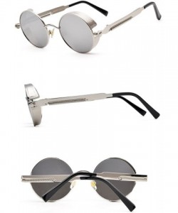 Round Polarized Steampunk Round Sunglasses for Men Women Mirrored Lens Metal Frame S2671 - Silver Mirror - CN182AYISN3 $15.24