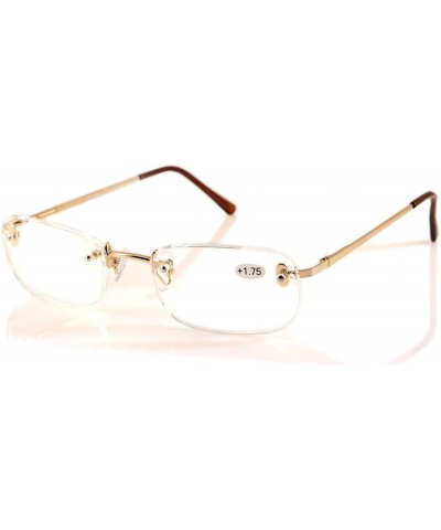 Rimless Unisex Rimless Rectangular Reading Glasses Metal Spring Temple A180 - Gold - CG18DYYZX82 $26.93