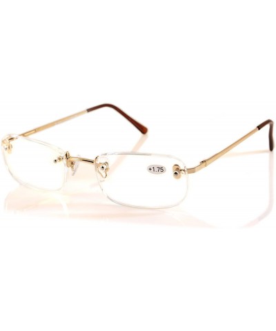 Rimless Unisex Rimless Rectangular Reading Glasses Metal Spring Temple A180 - Gold - CG18DYYZX82 $14.11