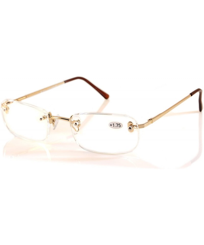 Rimless Unisex Rimless Rectangular Reading Glasses Metal Spring Temple A180 - Gold - CG18DYYZX82 $14.11