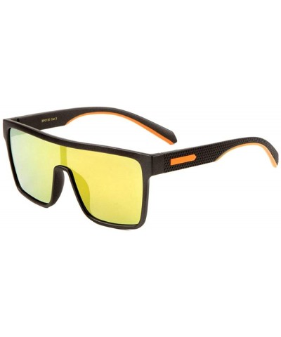 Shield Flat Top One Piece Shield Lens Texture Temple Sunglasses - Yellow Orange - CW197YN4XTK $15.80