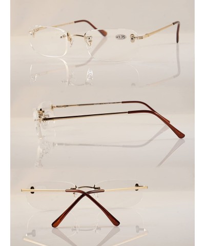Rimless Unisex Rimless Rectangular Reading Glasses Metal Spring Temple A180 - Gold - CG18DYYZX82 $14.11