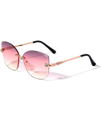 Cat Eye Beijing Rimless Cat Eye Diamond Edge Cut Lenses Fashion Sunglasses - Pink - C51960R9994 $31.56